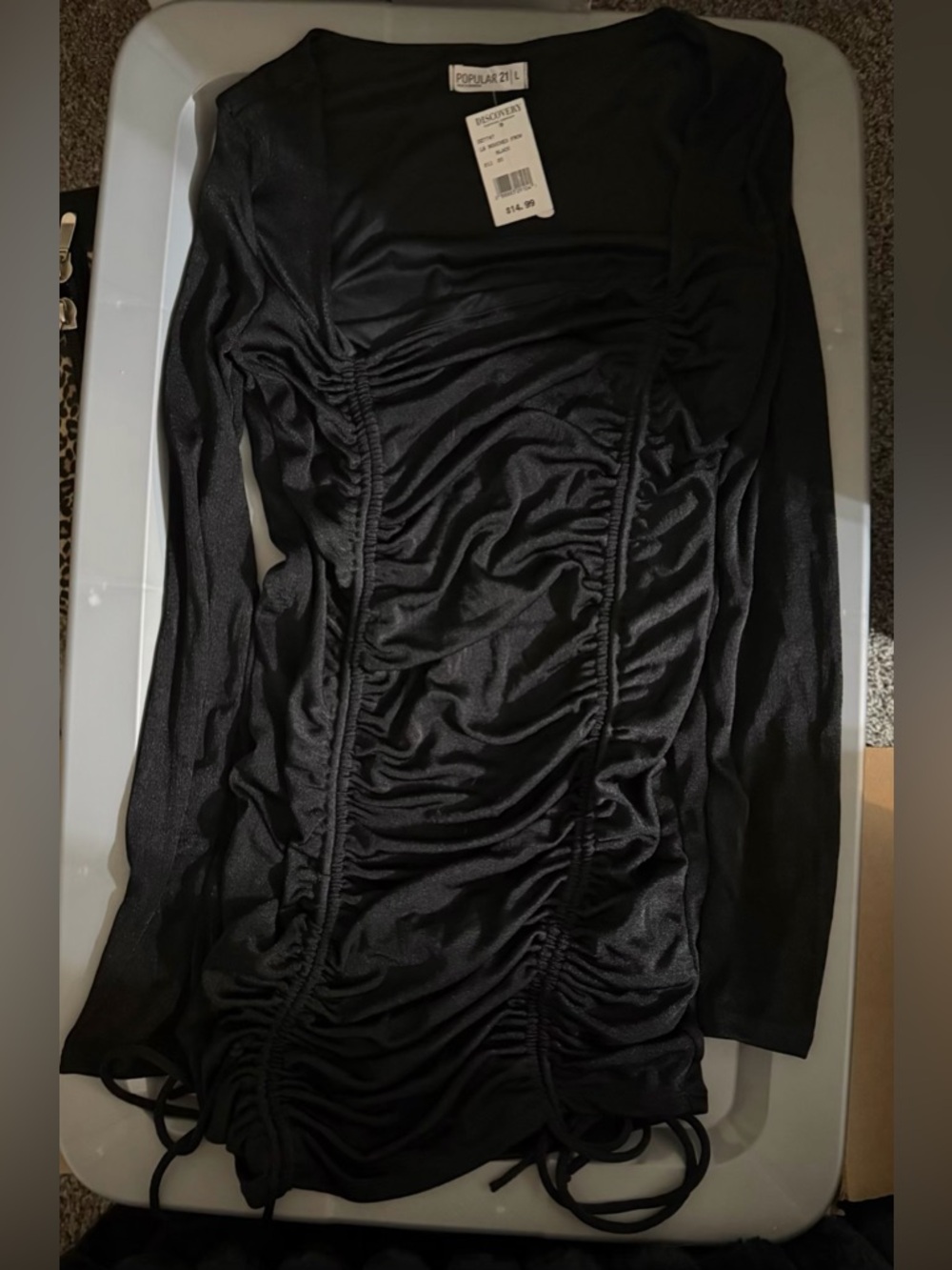 Discovery Black Long-Sleeve Ruched Mini Dress
